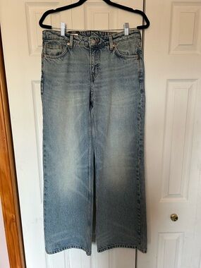 Monki Light Blue Wide Low Waist Jeans. Organic cotton NWT 28/32